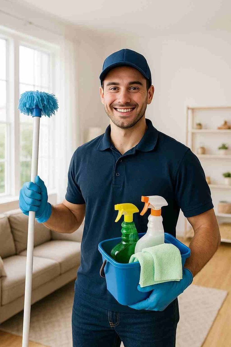 Reinigungsexperten team member with cleaning supplies
